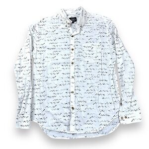 Altru Men's Dress Shirt Large White Black Waves Long Sleeve Button‎ Down